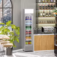 Commercial Beverage Display Fridge with Illuminated Canopy - 435mm - 145 Litres - with 1 hinged glass door - LED lighting - Grey - Temperature range 1 to 10 °C