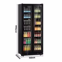 Commercial Beverage Display Fridge - 900mm - 573 Litres - with 2 hinged glass doors - LED lighting - digital controller with temperature display - Black - Temperature range 0 to 7 °C