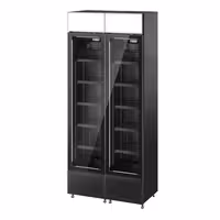 (2 pcs) Commercial Beverage Display Fridge with Illuminated Canopy - 870mm - 290 Litres - with 2 hinged glass doors - LED lighting - digital controller with temperature display - Black - Temperature range 1 to 10 °C