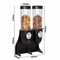 Commercial Cereal Dispenser - double - Ø115mm - Rotary Dispense - Stainless Steel Stand - Black