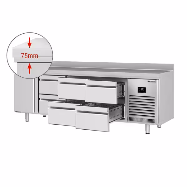 Commercial Counter Fridge PREMIUM PLUS - 2452x700mm - with 1 door - 6 drawers [1/2] - with upstand - capacity 625 litres