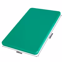 Griešanas dēlis - 600x400 mm - Biezums: 20 mm - HACCP atbilstošs - PE500 (HDPE) polietilēns - Zaļš - Var mazgāt trauku mazgājamā mašīnā (īsais cikls) - Neslīdošas kājiņas