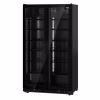 Commercial Beverage Display Fridge - 1200mm - 760 Litres - with 2 hinged glass doors - LED lighting - Temperature range 1 to 10 °C - Black