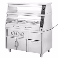 Grijani izložbeni ormar s baznom jedinicom – 1200 mm – 3,5 kW – za 3 GN 1/1 – 2 police – pojedinačno upravljano