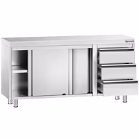 Arbetskåp i rostfritt stål PREMIUM - 1600x700 mm - med 2 skjutdörrar