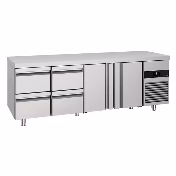 Külmtöölaud PREMIUM - 2330x700 mm - 632 l - ventileeritud jahutus - koos 2 uksega - 4 sahtliga