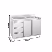 Sudoper s ormarićem - inox - 1200 x 600 mm - 3 ladice - s 1 koritom - korito desno
