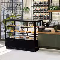 Commercial cake display fridge - 580L - 1500mm - Double glazing - square - with 2 glass shelves - rear sliding doors - for patisserie - Black