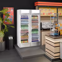 (2 pcs) Commercial Beverage Display Fridge - 1190mm - 694 Litres - with 2 hinged glass doors - LED lighting - digital controller with temperature display - Grey - Temperature range 2 to 10 °C