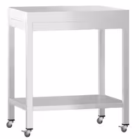 PREMIUM Edelstol-Aarbechtsdësch – 700 x 600 mm – mat engem Basisregal a Rollen