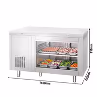 Hladni pult – 1400 x 700 mm – 2 vrata straga – s staklenom prednjom stranom – uključujući bijelu dasku za rezanje
