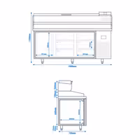 طاولة تحضير بيتزا مبردة PREMIUM PLUS - 1980x700 mm - مع باب واحد و 6 أدراج نصفية - سطح عمل جرانيت - شامل وحدة تبريد علوية - 9x GN 1/4