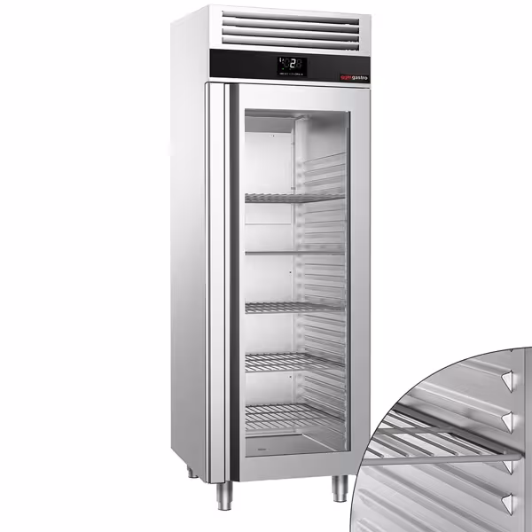 Szafa chłodnicza PREMIUM – stal nierdzewna – GN 2/1 – 700 L – z 1 drzwiami szklanymi – z izolacją 85 mm