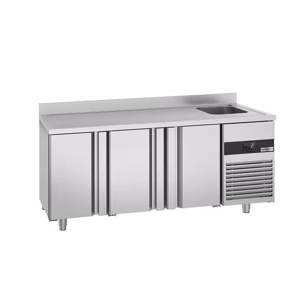 Külmtöölaud PREMIUM - 1900x700 mm - 420 l - ventileeritud jahutus - koos 3 uksega - Tagaserv