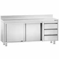 خزانة قاعدية ستانلس ستيل KOPENHAGEN PREMIUM - 2000x600mm - وحدة أدراج 3 يمين - مع حاجز خلفي