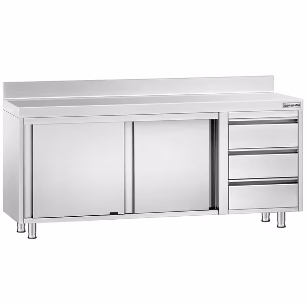 خزانة قاعدية ستانلس ستيل KOPENHAGEN PREMIUM - 2000x600mm - وحدة أدراج 3 يمين - مع حاجز خلفي