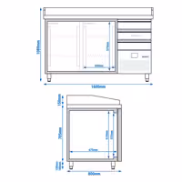 Stół chłodniczy do pizzy PREMIUM – 1600 x 800 mm – z 2 drzwiami i 3 szufladami