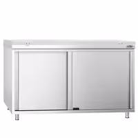 Arbetskåp i rostfritt stål PREMIUM - 1400x600 mm - med 2 skjutdörrar - inkl. skärbräda vit