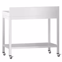 طاولة عمل من الفولاذ المقاوم للصدأ من طراز PREMIUM - 700 × 600 مم - مزودة بقاعدة سفلية وحافة مرتفعة وعجلات
