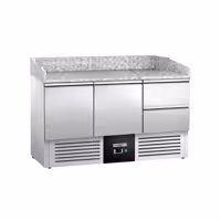 Commercial Pizza Prep Counter - Granite Top PREMIUM - 1400x700mm - with 2 doors & 2 drawers