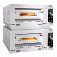 Gas Deck Pizza Oven - Twin Deck - Refractory Stone Deck - 6+6 x Ø 34cm (13.4") - 230V Single Phase - Mechanical Controls - up to 450°C - incl. Frame - with Connecting piece