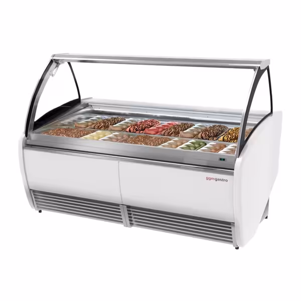 Ice Cream Display Freezer | LEO - 1728mm - Ventilated cooling - with LED lighting - for 20 x 5 litres Napoli pans - White