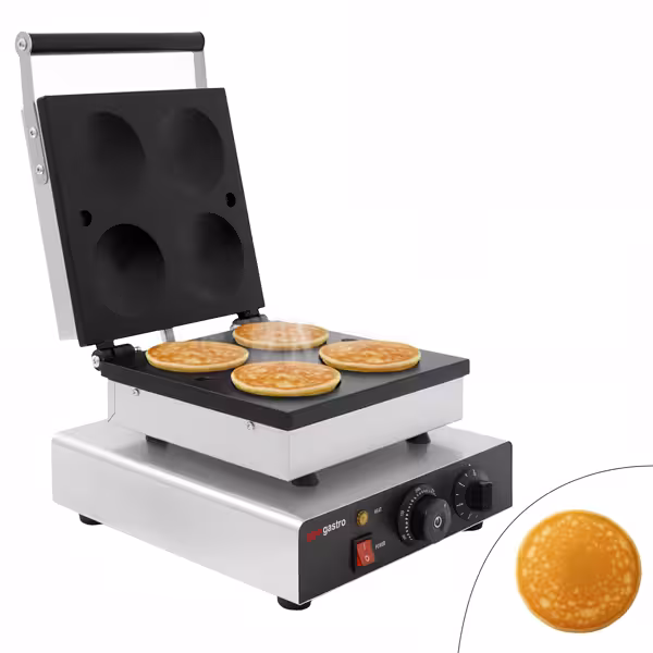 Waffle Makinesi - Tekli - Manuel Zamanlayıcılı - 1,75kW - Şekil: Poffertjes / Pankek - 4 Adet için - Sabit Plakalı