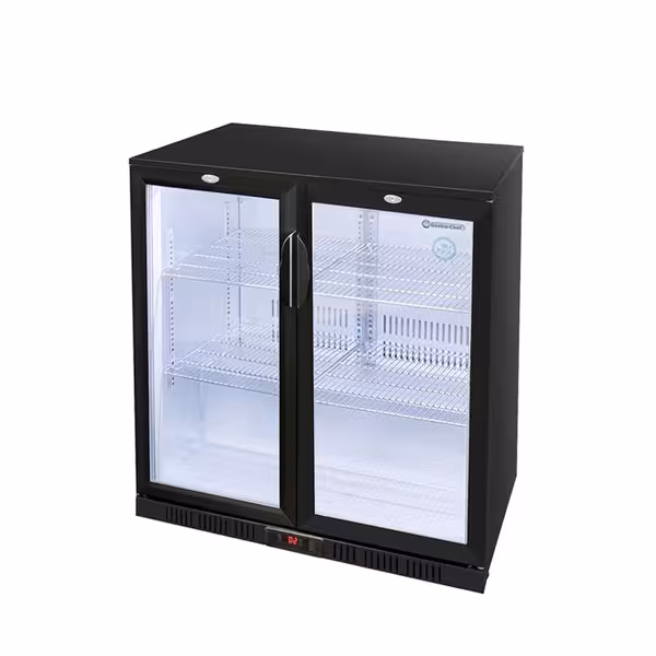 GASTRO-COOL | Barski hladnjak - 900 mm - 200 litara - Sa 2 staklena krilna vrata - Crna boja