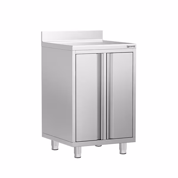 Paslanmaz Çelik Dolaplı Cafe / Bar Çalışma Tezgahı - Sırtlı - Filtre Kahve Makinesi için - 600x600mm - 2 Kapılı (Menteşeli Kapı)