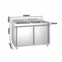 PREMIUM ormarić za pranje lonaca – 1600 x 600 mm – s 2 sudopera