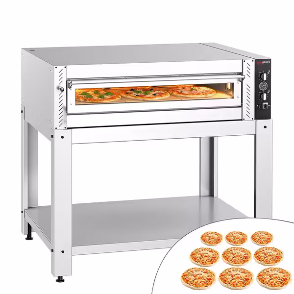 Electric Deck Pizza Oven - Single Deck - Refractory Stone Deck - 9 x Ø 30cm (12") - Mechanical Controls - up to 450°C - incl. Base frame