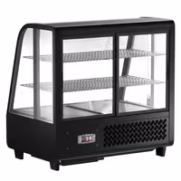 Countertop display fridge - 100L - 682mm - Double glazing - round - with 2 shelves - rear sliding glass doors