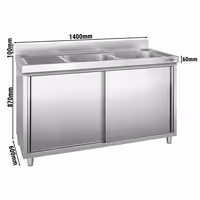 Sudoper s ormarićem PREMIUM - inox - 1400 x 600 mm - sa 2 korita - korita desno