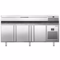 Commercial Pizza Prep Counter - Granite Top PREMIUM PLUS - 1980x700mm - with 3 doors - incl. refrigerated topping unit - 9x GN 1/4