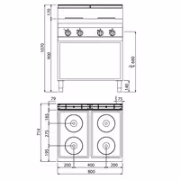 Električni štednjak - Linija 700 - 800x714x1070 mm - 10,4 kW - 4 ploče - samostojeći - otvoreni ormarić