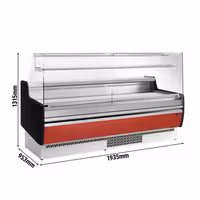 Serve Over Counter - 1935mm - front and sides glass, rear open - capacity 213 litres - red front panel