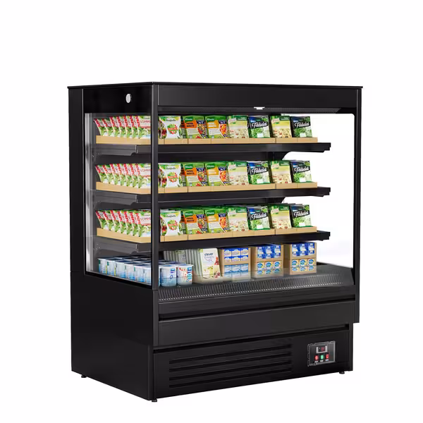 Commercial multideck display fridge - Open front - 1200mm - 390L - with 3 shelves - Black