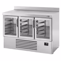 Stół chłodniczy barowy do napojów Premium PLUS – 1460 x 700 mm – z 3 drzwiami szklanymi – z rantem