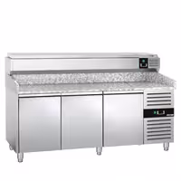 Table réfrigérée à pizza PREMIUM - 2000 x 800 mm - avec 3 portes - incl. vitrine réfrigérée - 10 x GN 1/4