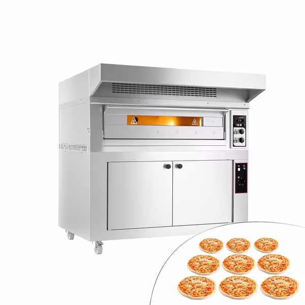 Electric Deck Pizza Oven - Single Deck - 9 x Ø 33cm (13") - 230V 3 Phase - Mechanical Controls - up to 400°C - incl. Hood & Proofing cabinet