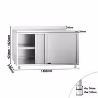 خزانة قاعدية ستانلس ستيل KOPENHAGEN PREMIUM - 1400x800mm - أبواب منزلقة - مع حاجز خلفي