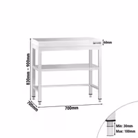 Profesionalni inox radni stol PREMIUM - 700x700 mm - s donjom policom & s ojačanjem radne plohe