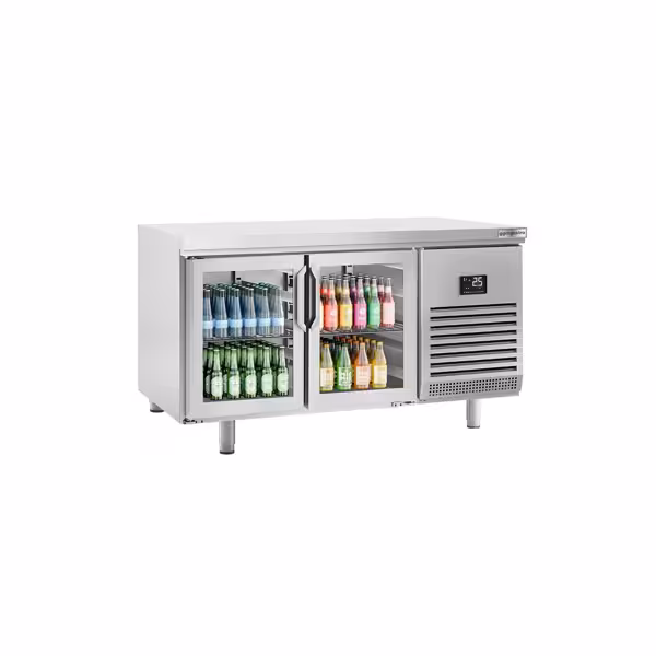 Stół chłodniczy barowy do napojów Premium PLUS – 1618 x 800 mm – z 2 drzwiami szklanymi
