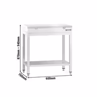 Tavolo da lavoro in acciaio inox PREMIUM - 600x700mm - con ripiano inferiore - con tagliere in polietilene Bianco