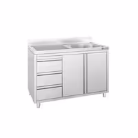 Sudoper s ormarićem ECO - inox - 1200 x 700 mm - 3 ladice - s 1 koritom - korito desno