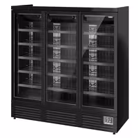 Commercial multideck display fridge - 1890mm - 1539L - with 3 double‑glazed hinged glass doors & 5 shelves - Black
