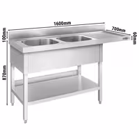 Pult za pranje za perilicu posuđa - 1600x700 mm - s 2 korita