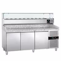Table réfrigérée à pizza ECO - 2000 x 800 mm - avec 3 portes - incl. vitrine réfrigérée - 10 x GN 1/4