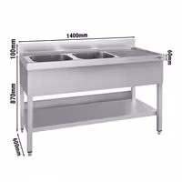 Sudoper ECO - 1400x600 mm - s donjom policom - s 2 koritima - korita lijevo - inox
