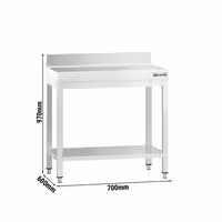 Rozsdamentes acél munkaasztal PREMIUM - 700x600 mm - alsó polccal & hátsó peremmel